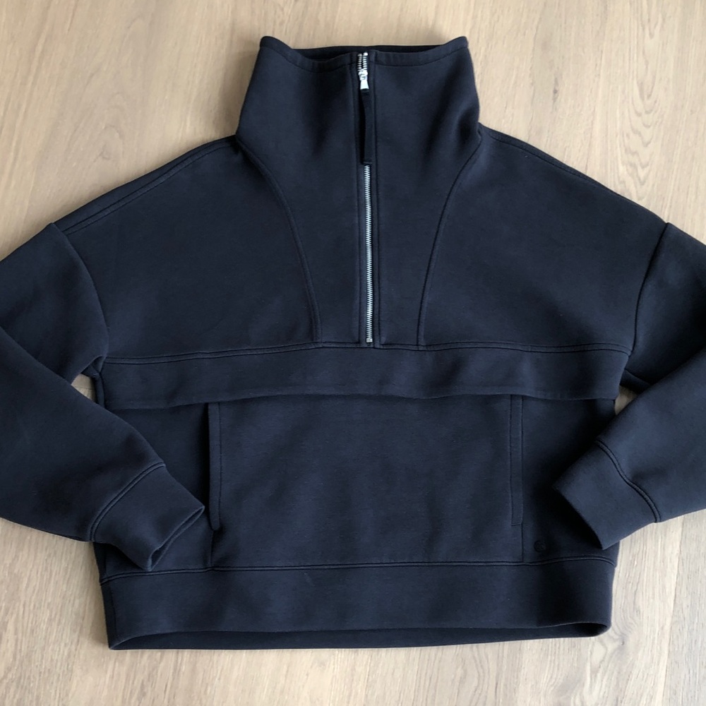 CALIA Half-Zip Soft Black Modal Drop Shoulder Sweatshirt / Sweater, Size S/M